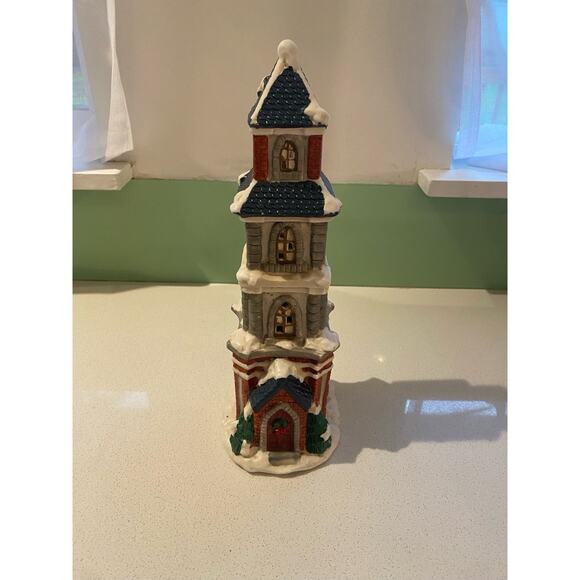Vintage Mervyn's Porcelain Christmas Bell Village Square CLOCK TOWER 1997 - Picture 3 of 3